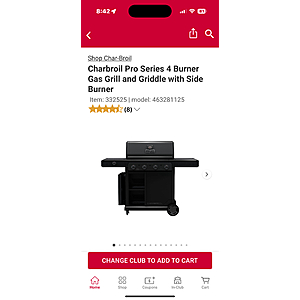 Charbroil Pro Series 4 Burner Gas Grill and Griddle with Side Burner $124