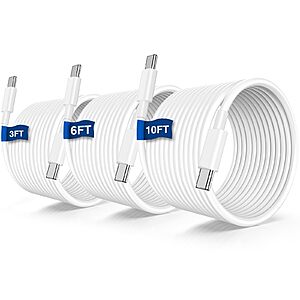 [Prime] 3-Pack pukerehab USB-C to C-Fast Charger Cable (3'+6'+10') $3.49 + Free Shipping