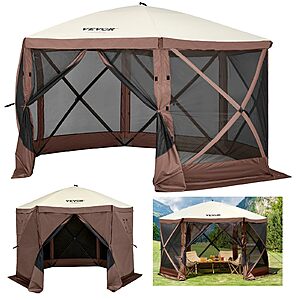 [Prime] VEVOR 12x12 ft 6 Sided Pop-up Canopy Shelter Tent with Mesh Windows (Brown) $129.34 + Free S&H