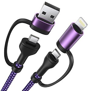 Prime: 4 in 1 Charging Cable 2Pk 6.6ft USB C/iPhone Charger $3.19@ Amazon