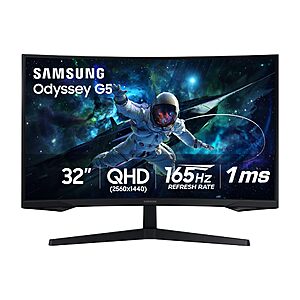 SAMSUNG 32" Odyssey G55C Series QHD 1000R Curved Gaming Monitor, 1ms(MPRT), HDR10, 165Hz, AMD Radeon FreeSync, Eye Care, Glare Free LS32CG550ENXZA at Amazon $1889.99 $189.99