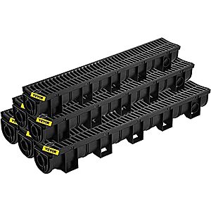 [Prime] $104.86* | 6-Pk 5.9" x 5.1" VEVOR HDPE Plastic Trench Drain System w/ Grate Cover (Black) + 10% Back w/ Prime Visa Card at Amazon