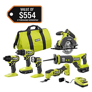 ONE+ 18V Cordless 6-Tool Combo Kit with Compact Battery, 4.0 Ah Battery, and Charger $199