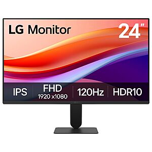 LG 24U411A-B 24-inch Full HD (1920 x 1080) IPS Computer Monitor, 120Hz, HDR10, Reader Mode, Flicker Safe, HDMI, Slim Stand Base, Black at Amazon $84.99