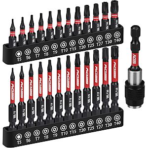 [Prime] $6.39 | 25-Piece SEDY Torx Bit Set, S2 Steel, T5–T40, Tamper Proof, Magnetic Tips, Impact Ready, with Storage Box at Amazon