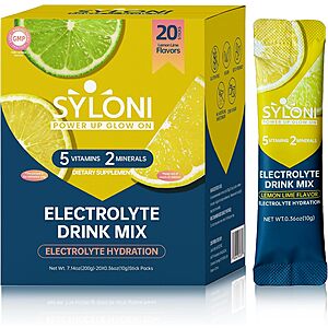 20-Count Syloni Electrolytes Powder Packets (Lemon Line) $4.94 w/ S&S + Free Shipping w/ Prime or on $35+