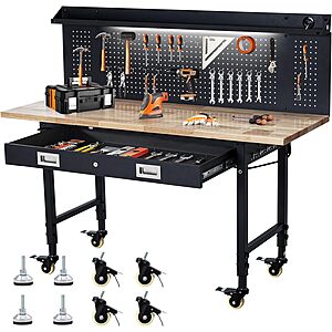 [Prime] IDEALHOUSE Workbench 60" x 22" Adjustable Height Worktable w/ Power Outlets & Lockable Wheels $237.97 + Free S&H