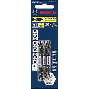 BOSCH 3-Piece 2-1/2 In. Impact Tough Double-Ended - Assorted Set - Phillips - $2.97