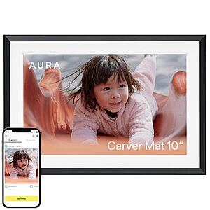[Prime] Aura Carver 10" HD WiFi Digital Picture Frame – Free Unlimited Cloud Storage – Send Photos from Phone – No Subscription – Auto On/Off1 Minute Setup $143