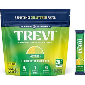 28-Count TREVI Electrolytes Drink Mix Hydration Powder Packets (Lemon Lime) $9.99 + Free Shipping w/ Prime or on $35+