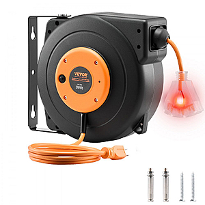 VEVOR 30 FT Retractable Extension Cord Reel $29.75 + Free Shipping