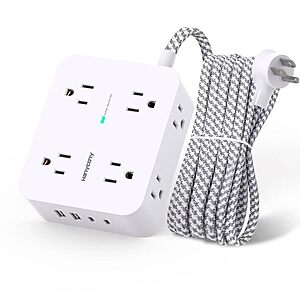 HANYCONY Surge Protector Power Strip w/ 8 Outlets & 4 USB Ports (2 USB-C), 5Ft Braided Extension Cord (Flat Plug) - $11.99