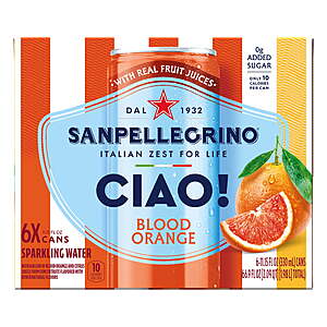 Walmart $4.96 get $1.25 WMT Cash Lim 5 FS + or Pick Up San Pellegrino CIAO Blood Orange or Peach  Sparkling Water w  Real Fruit Juices:  6 Pack