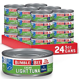 Bumble Bee Chunk Light Tuna In Water, 5 oz Cans (Pack of 24) - Wild Caught Skipjack Tuna - 23g Protein Per Serving~$15.06 With S&S @ Amazon