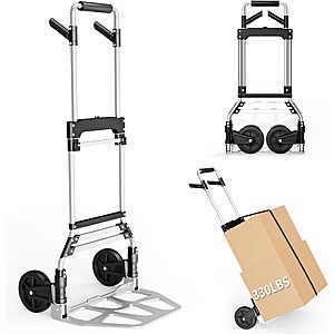 [Prime] DIAMONDFORGE 330-Lb Folding Hand Truck Dolly Cart w/ 360° Rotating Handle & 6.7" Wheels (Black) $52.23 + Free Shipping