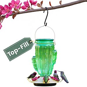 [Prime] 32 oz Perky-Pet Cactus Top Fill Glass Hummingbird Feeder w/ Built-in Bee Guards & Removable Perches $14.23 + Free S&H