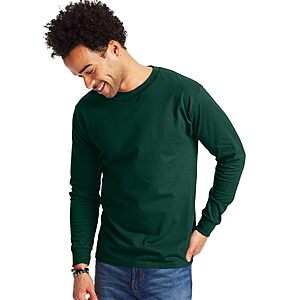 $14.52: 2-Pack Hanes Men's Long-Sleeve Beefy-T Shirt, Deep Forest (Sizes M/L/XL)