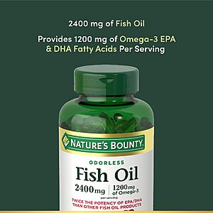 Nature's Bounty Odorless Fish Oil, 1200mg Omega-3 per Serving, Purified Softgels with S&S $11.72