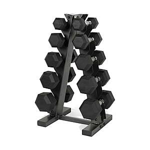 CAP 150 lb Coated Rubber Hex Dumbbell Weight Set with A-Frame Rack, Black $150, with 2 tier rack $170 FS @ Walmart