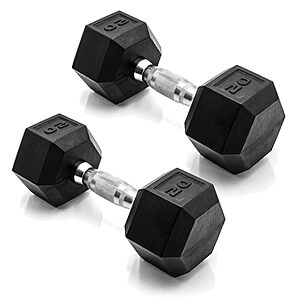 CAP 20 LB Pair Rubber Coated Hex Dumbbell Weight, Chrome Handle $37 FS @ Amazon