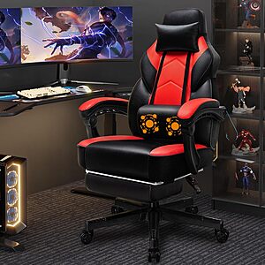 $68.16 - Shintenchi Gaming Chair with Footrest, Massage Lumbar Support, Height Adjustment, and 360° Swivel Seat. Ergonomic Design for Gaming