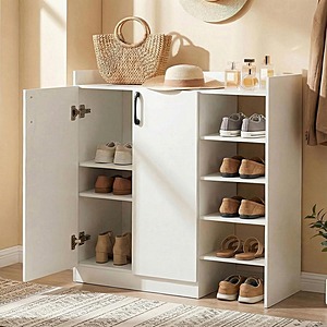 Prime Members: Wooden Shoe Cabinet w/ 2 Doors, Adjustable Shelves & Open Shelves $56 + Free Shipping
