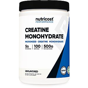 ($12.45 for 1st S&S order) Nutricost Creatine Monohydrate Micronized Powderer 500G, 5000mg Per Serv (5g) - 100 Servings, 17.9 Oz