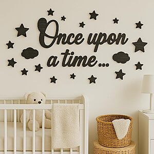 [Prime] 23x18 WOODAMORE Once Upon A Time Wooden Wall Sign Set Kids Reading Corner w/ Clouds & Stars $0.94 + Free Shipping