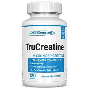 PEScience TruCreatine Creatine Pills for Men & Women, 120 Capsules $14.39 w/ S&S + Free Shipping