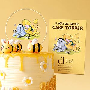 [Prime] WOODAMORE Classic Winnie the Pooh 7" x 5" Acrylic Cake Topper w/ Cleaning Cloth $0.74 + Free Shipping