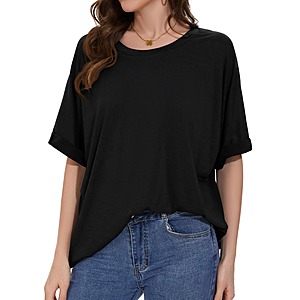 Prime Members: Rosemia Women's Oversized Short Sleeve Crew Neck T-Shirt (White/Black) $7.43 + Free Shipping