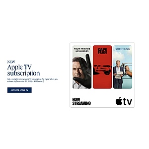 Complimentary Apple TV subscription for 1 year if you have Chase Sapphire Preferred