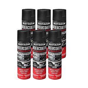 +15% back with Prime card, 6 pack Rust-Oleum 248657-6PK Stops Rust Undercoating Spray, 15 oz, Rubberized Black, $28.49