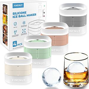 4-Pack 2.5" FINENUT Silicone Ice Ball Mold w/ Lid (2 Colors) $7.99 ($1.99 each) + Free Shipping w/ Prime or on $35+