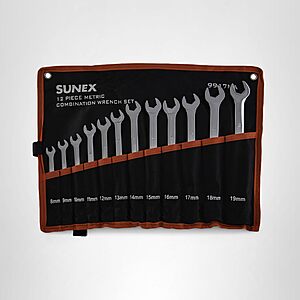 Prime, Sunex Tools 9917MA Metric V-Groove Combination Wrench Set, 8mm - 19mm, Fully Polished, 12-Piece (Includes Roll-Case), $32.13