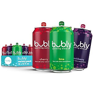 [SnS] $9.01 | bubly Sparkling Water Lime Yours 3 Flavor Variety Pack, (Lime, Cherry, Blackberry), 12 Fl Oz Cans (Pack of 18) at Amazon