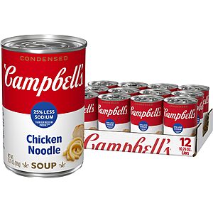 Campbell’s Condensed 25% Less Sodium Chicken Noodle Soup, 10.75 oz Can (Pack of 12)~$9.37 With S&S @ Amazon