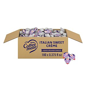 $16.14 with S&S - Nestle Coffee mate Coffee Creamer, Italian Sweet Creme, Liquid Creamer Singles, Non Dairy, No Refrigeration, 0.375 fl oz Tubs (Pack of 180)