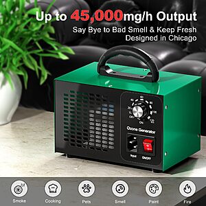 $20ac FS AMZ Ozone Generator 45,000mg/h, Home/Industrial O3 Car Deodorizer. Ozone Machine Air Ionizer   Odor Eliminator for Strong Odor.  use for Home, Car, Pet.