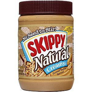 SKIPPY Natural Peanut Butter Creamy Spread, 26.5 oz Jar (Pack of 1 $3.55 S&S or 2 Pack $7.11 S&S) AMAZON