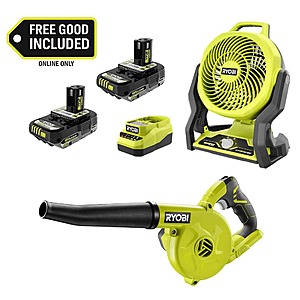 Ryobi ONE+ 18V Cordless Hybrid 7.5 in. Fan Kit w/ (2) 2Ah Batteries, Charger, w/ FREE ONE+ 18V Cordless Compact Blower $129
