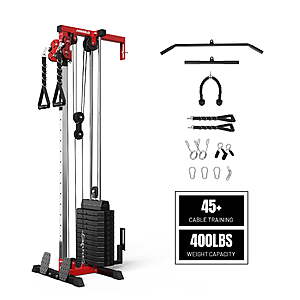 Mikolo Cable Crossover Machine, Lat Pull Down Machine with 118LBS Weight Stack, Wall Mounted Pulley Tower with 19 Positions Dual Pulley System $320 FS @ Walmart