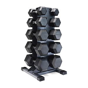 CAP 300 lb Dumbbell Set with Rack, Rubber Coated Hex Free Weight Set, Compact Vertical Storage, for Strength Training & Home Gym, Black $330 FS @ Amazon