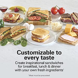 Hamilton Beach Sandwich Stacker Customizable Hot Sandwich Maker, 24 Sq. In. Non-Stick PFAS-Free Cooking Surfaces, Built-In Timer, Compact, Dishwasher-Safe, Silver (25471) $33.19