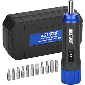 BULLTOOLS 10-70 in-lbs Torque Screwdriver Set w/ 10 Bits & 1/4" Adapter $17.01 + Free Shipping w/ Prime or on $35+