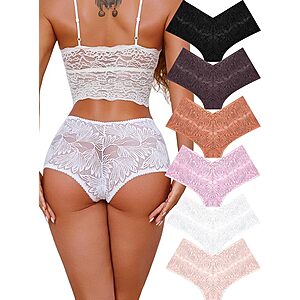 [Prime] 6-Pack Sth Big Women's Lace V-Waist Boy Shorts Cheeky Panties (S-XXL) $6.99 ($1.16 each) + Free Shipping