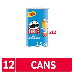 Pringles Potato Crisps Chips, Lunch Snacks, On-The-Go Snacks, Grab n' Go, Salt and Vinegar (12 Cans)~$7.41 After Coupon & S&S @ Amazon