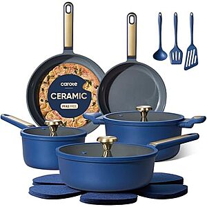 [Prime] $37.99* | 16-pc CAROTE Ceramic Pots & Pan Cookware Set (blue) at Amazon
