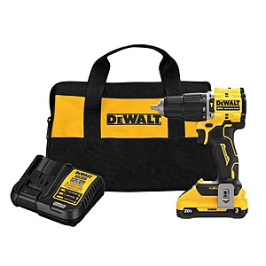DEWALT ATOMIC 20-Volt Lithium-Ion Cordless 1/2 in. Compact Hammer Drill with 3.0Ah Battery, Charger and Bag $89