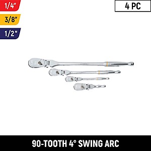 GEARWRENCH 1/4 in., 3/8 in. and 1/2 in. Drive 90-Tooth Flex-Head Teardrop Ratchet Set (4-Piece) $83.99